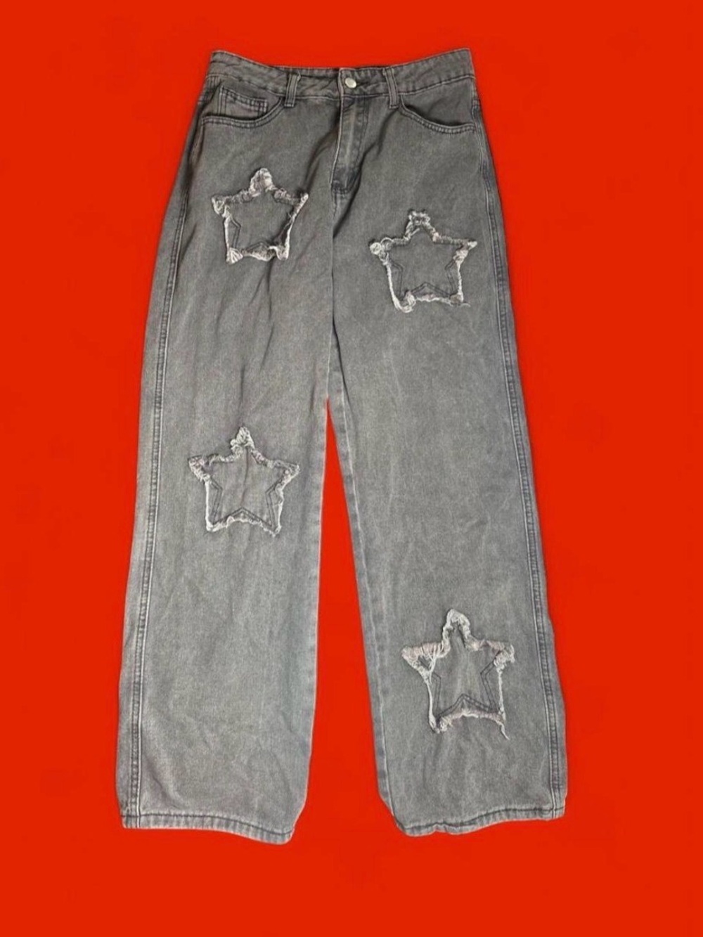 SHEIN Gray Distressed Star Patch Jeans